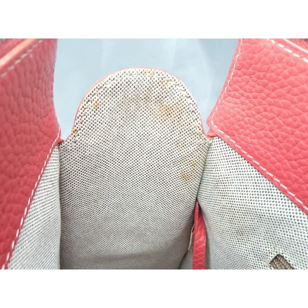 Dooney & Bourke Red Leather Double Pocket Tote Bag & Matching Pouch Retail $425